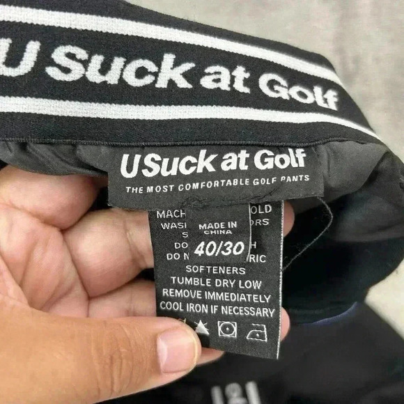 U Suck At Golf Pants Mens Size 40 Black USAG Cotton Spandex Blend Trouser - Picture 7 of 12